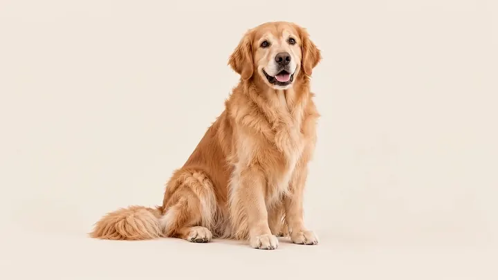 Aynı köpek, oturmuş ve kameraya bakıyor